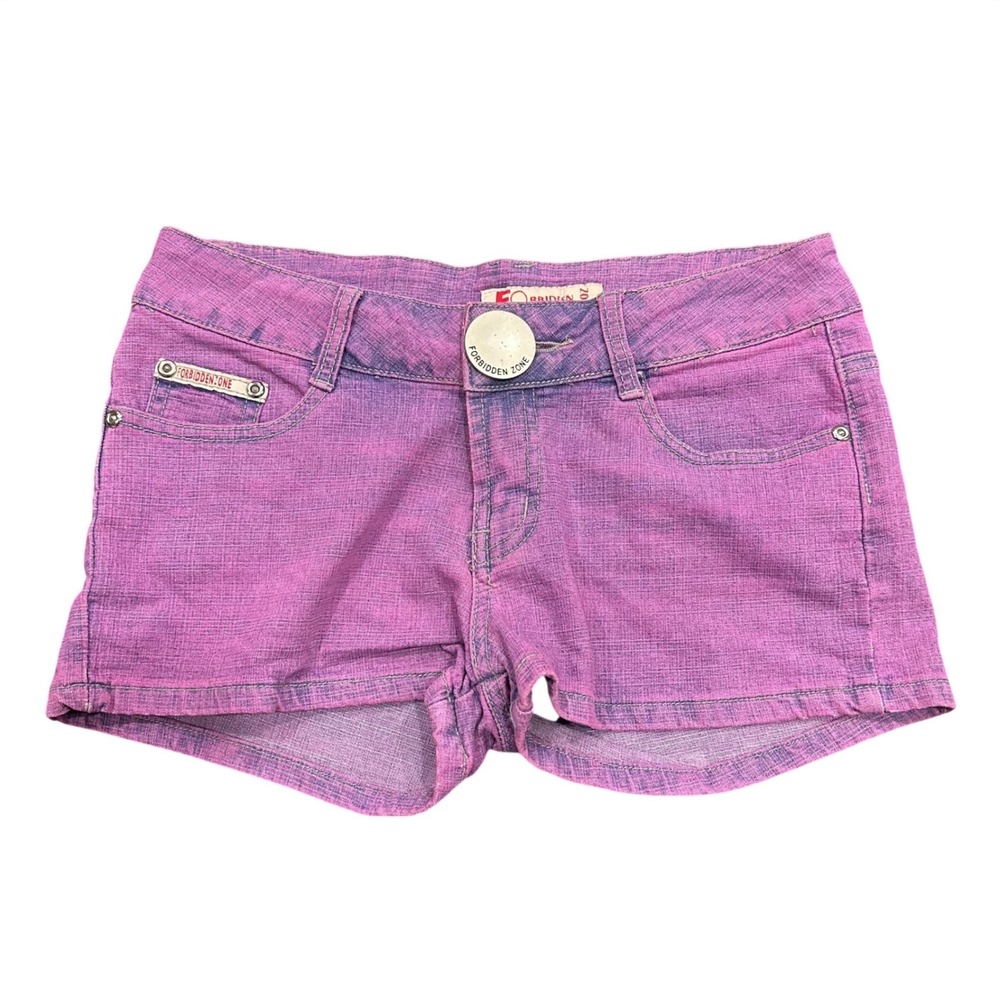 Forbidden Zone Purple Denim Shorts Low Rise Textured Wash Size 31 Womens